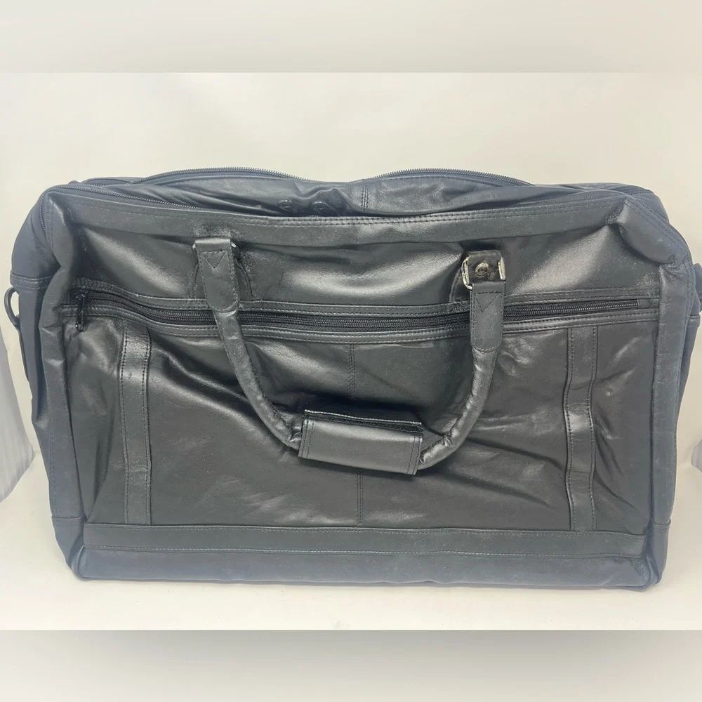 PIERRE CARDIN Leather Luggage Bag Genuine Black Grand Touring Collection VTG NWT